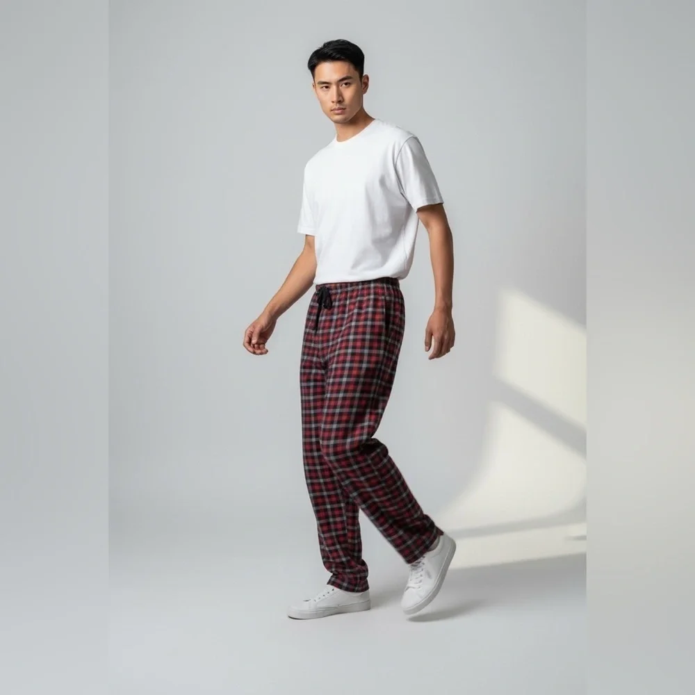 IZOD fleece pajama pants XL black and red plaid side pockets polyester
